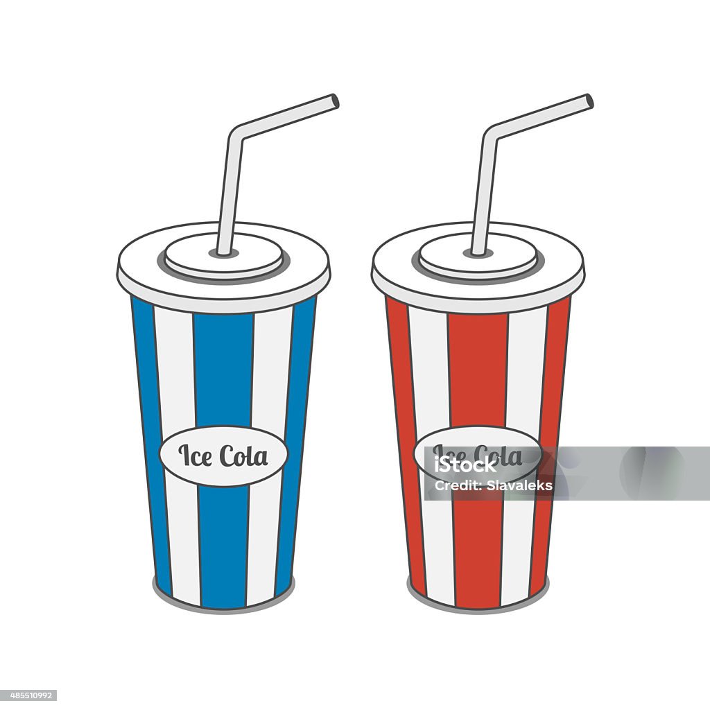 Red and blue srtiped plastic Glass with Straw Red and blue srtiped plastic Glass with Straw for ice cold Cola 2015 stock illustration