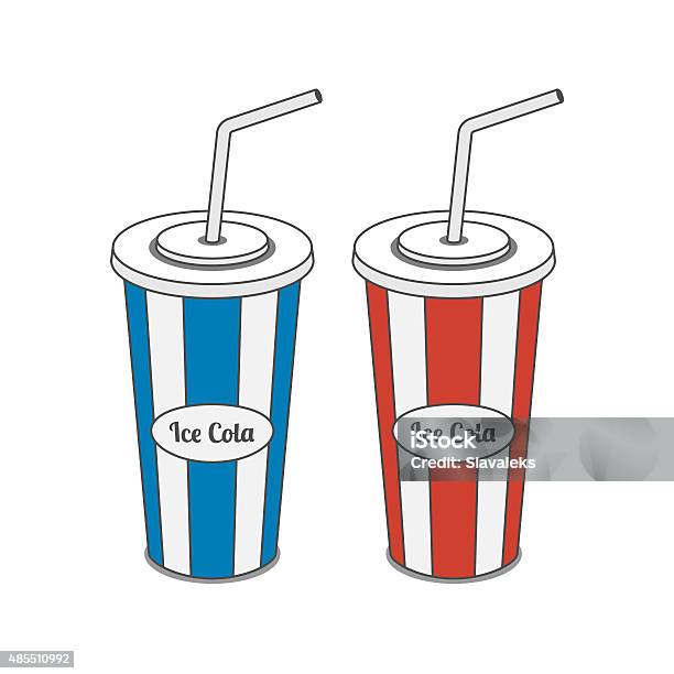 Red And Blue Srtiped Plastic Glass With Straw Stock Illustration - Download Image Now - 2015, Blank, Cafe