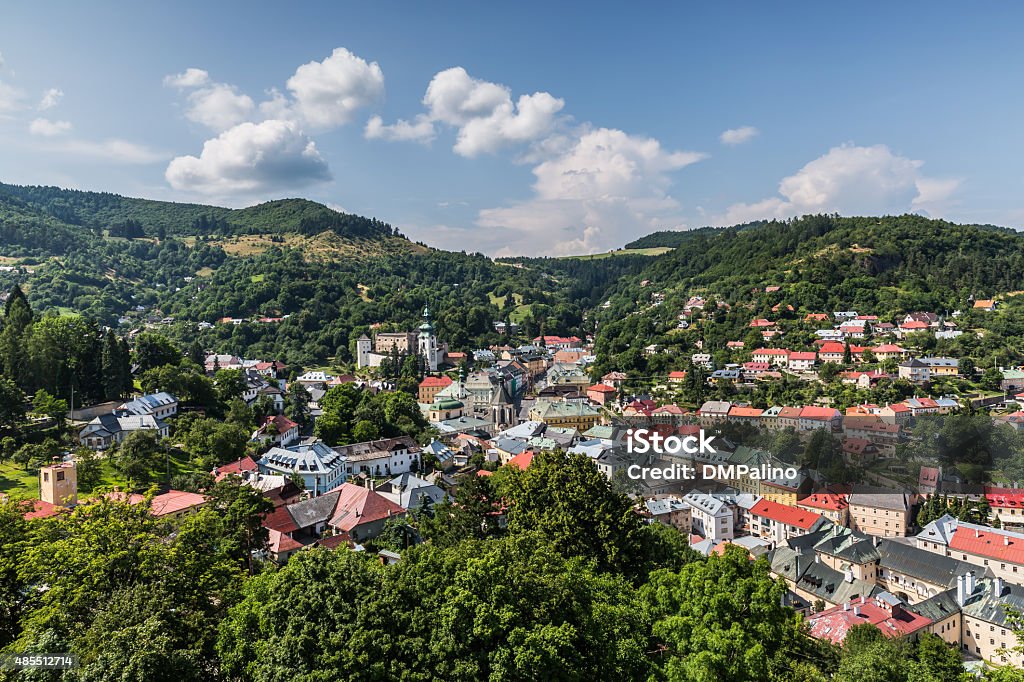 Banska Stiavnica with Old Castle and Holy Trinity Square . Mining town Banska Stiavnica with Old Castle , Holy Trinity Square and urban scenery . Slovakia - UNESCO . 2015 Stock Photo