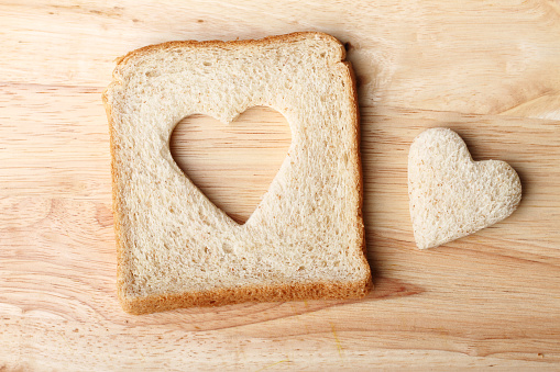 healthy whole wheat bread, cut to heart shape