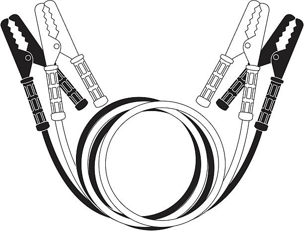 samochód jumper kable zasilające. czarny i biały - lead black cable clamp stock illustrations