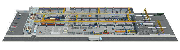 3 d ilustração de fábrica na pintura de engenharia konstruktion - konstruktion imagens e fotografias de stock