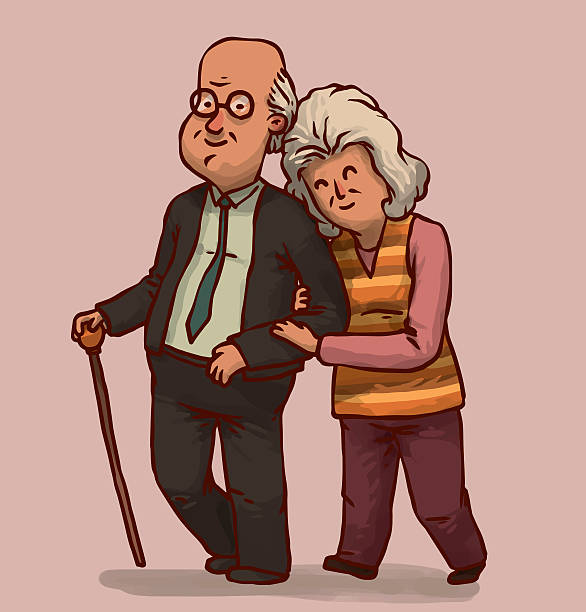 ilustrações, clipart, desenhos animados e ícones de velho feliz casal, passeando - consoling human hand human heart care