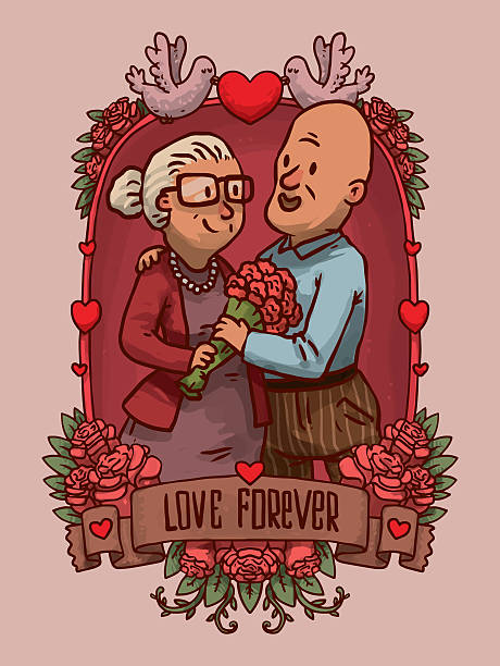 ilustrações, clipart, desenhos animados e ícones de moldura antiga de casal feliz com um buquê de flores - frame smiling white background human hand