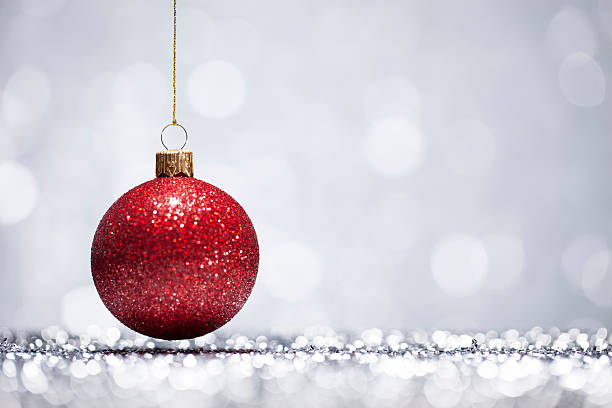 istock Red Christmas Bauble - Glitter Bokeh Hanging 485520114