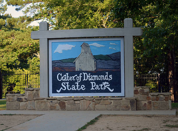 Crater of Diamonds Sign Crater of Diamonds State Park enterance signage. state park photos stock pictures, royalty-free photos & images