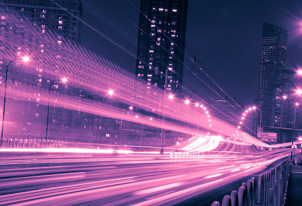 istock Big city road car lights at night 485520393