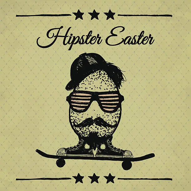 Vector illustration of Hipster Easter vintage poster with egg.