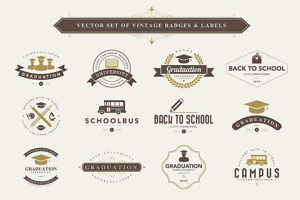 Set of vintage badges and labels. Set of vintage education badges and labels bus borders stock illustrations