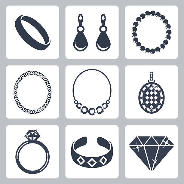 Vector isolated jewelry icons set vector art illustration