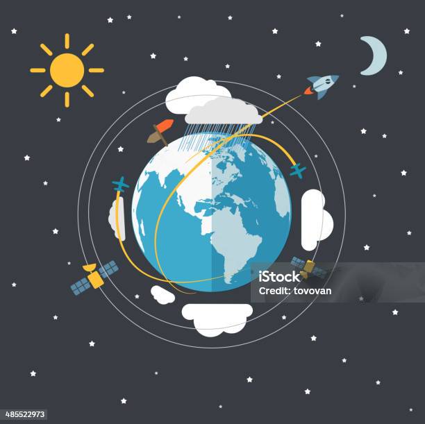 Plat Conception Illustration De La Terre Dans Lespace Vecteurs libres de droits et plus d'images vectorielles de Globe terrestre