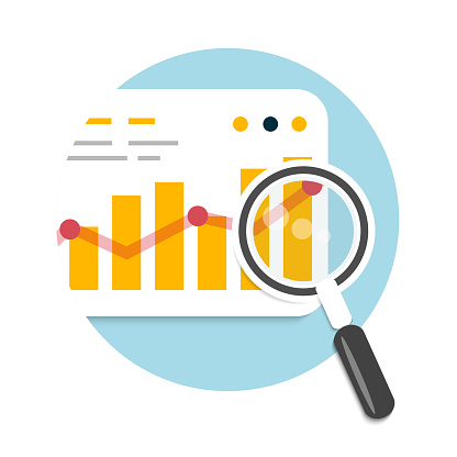 Magnifying glass and chart. Business concept of analyzing