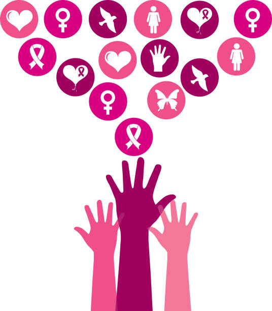 乳がん - breast cancer breast cancer awareness ribbon social awareness symbol human hand点のイラスト素材／クリップアート素材／マンガ素材／アイコン素材