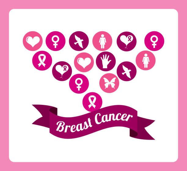 乳がん - breast cancer breast cancer awareness ribbon social awareness symbol human hand点のイラスト素材／クリップアート素材／マンガ素材／アイコン素材