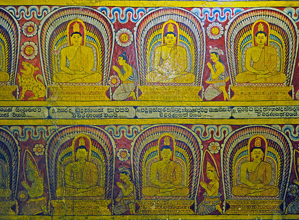 Decorative painted frieze of Buddhas, Temple of the Tooth Relic, Kandy, Sri Lanka