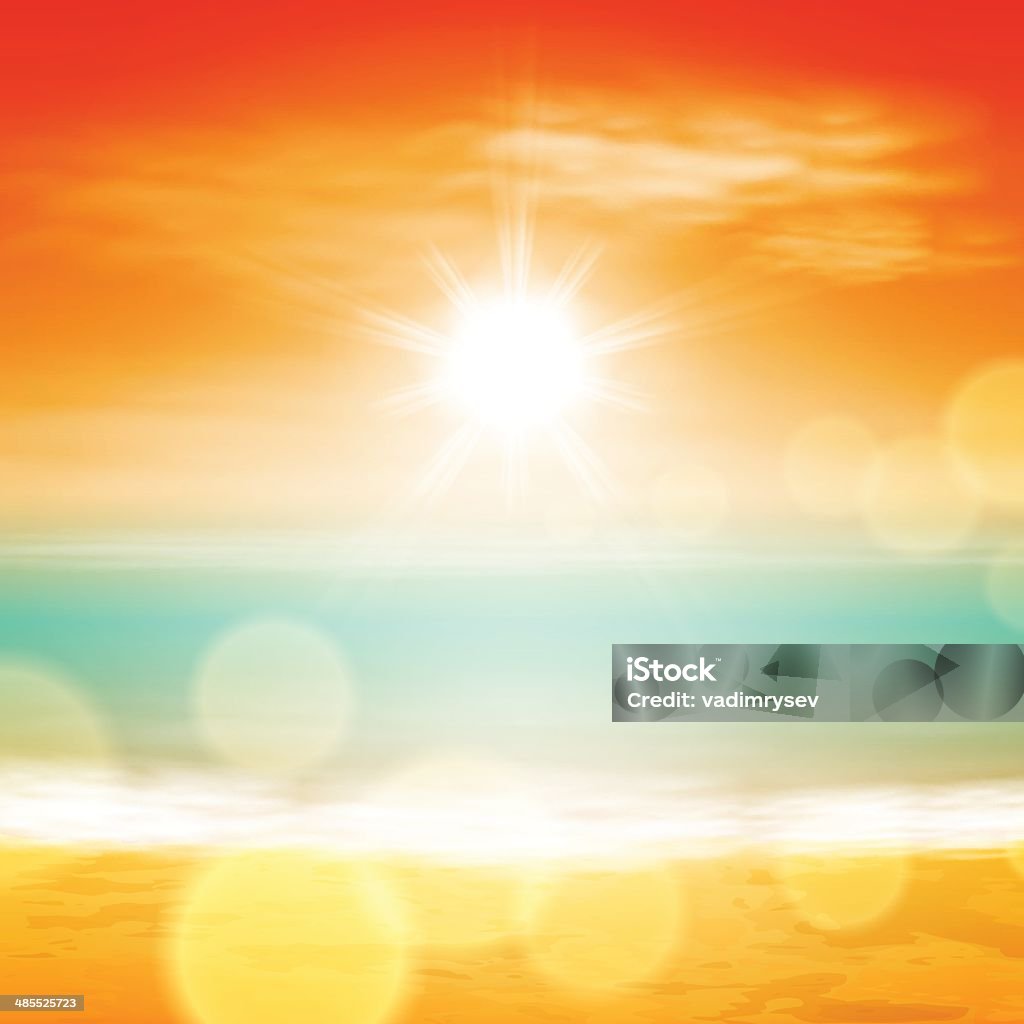 Sea sunset Sea sunset with bright sun, light on lens. EPS10 vector. Summer stock vector