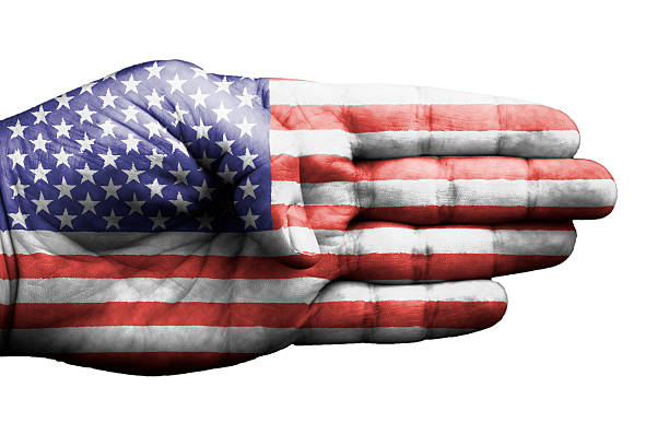 istock Hand embellished with the United States flag on white 485537879