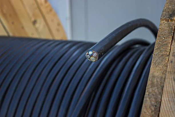 istock Roll of black industrial al cable with cross section 485538407