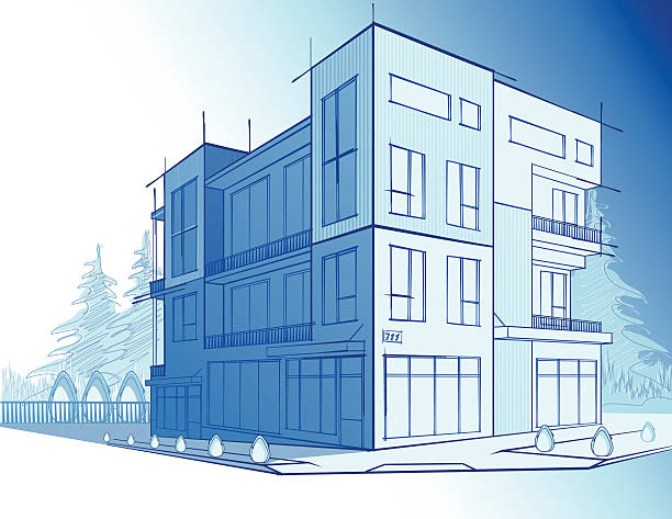 Modern house Modern house. Blueprint. house outside drawings stock illustrations