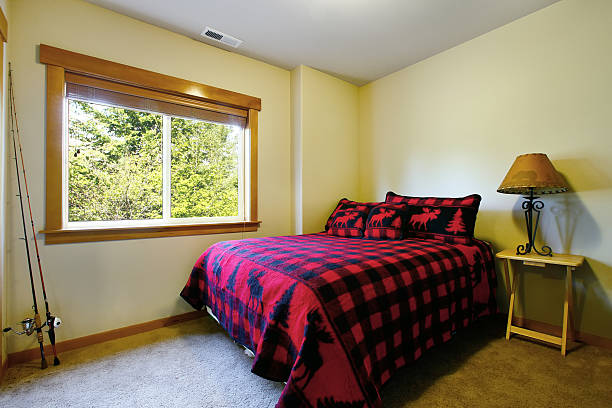 istock Simple bedroom in cabin style home. 485538866