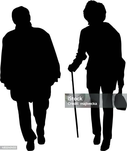 Vector Silhouette Of Old People Stock Illustration - Download Image Now - Adult, Back Lit, Care