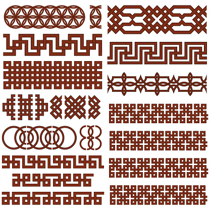 Set of 17 Oriental Geometrical Seamless Borders. Suitable for  Creating Pattern Brushes.