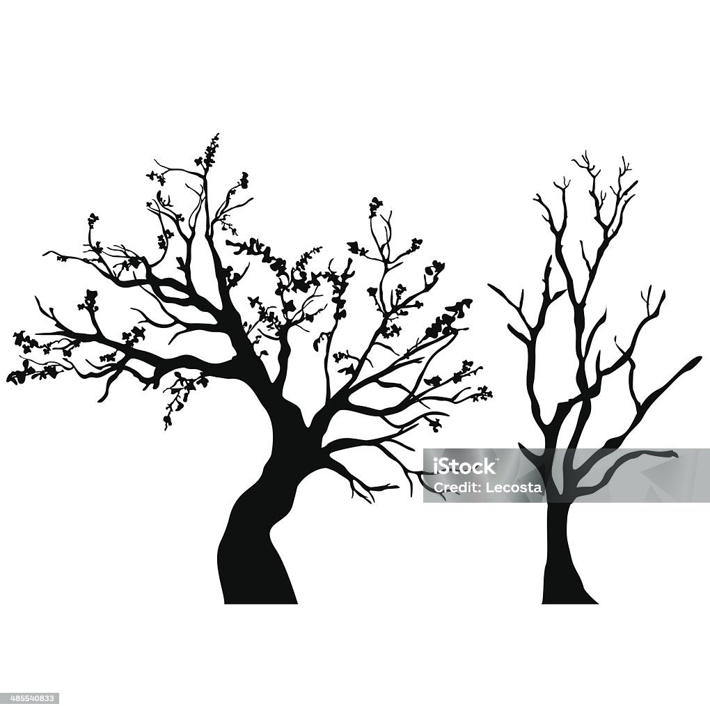 Tree silhouettes set. straight vector tree with branches and leaves Black And White stock vector