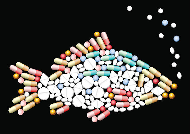 таблетки таблетки рыба - vitamin pill excess pill capsule stock illustrations