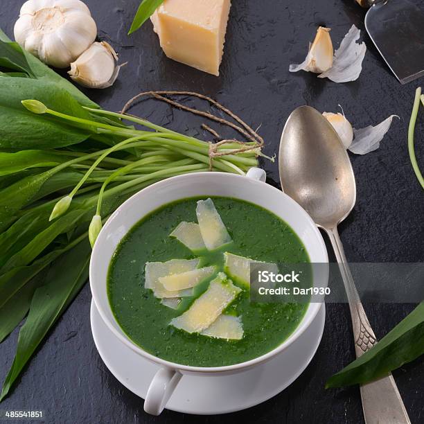 Wild Garlic Soup With Parmesan Stock Photo - Download Image Now - Allium Flower, Close-up, Color Image