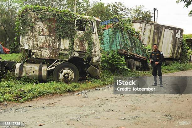 Abandoned Truck Wreck And Train Wagon At Quirigua Stock Photo - Download Image Now - Clock, Grass, Guatemala