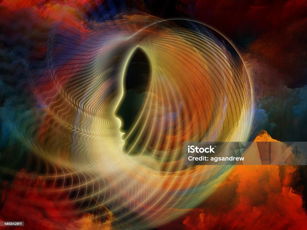 Inside Hues Internal Recurrence series. Composition of human profile and fractal colors on the subject of inner reality, mental health, imagination, thinking and dreaming Abstract Stock Photo