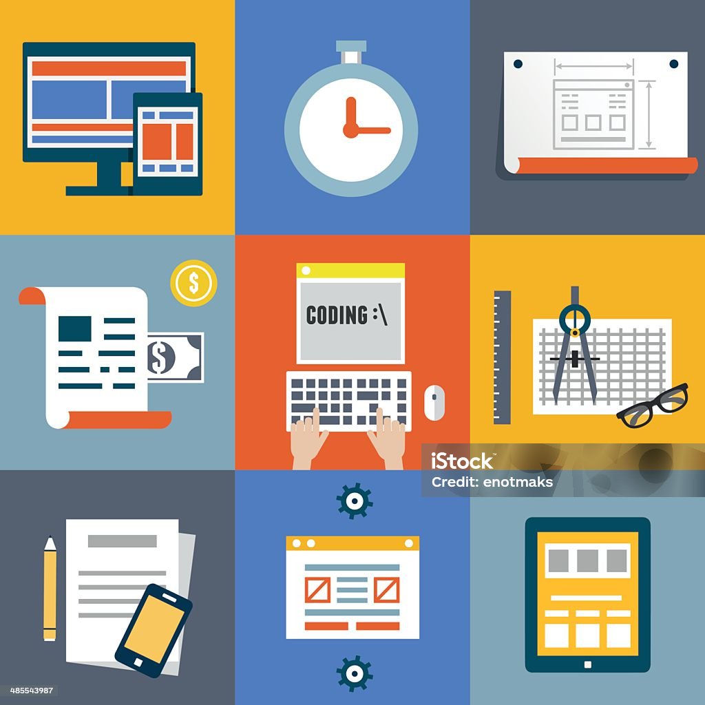 Vector Flat Illustration Concept Symbols Set Of Modern Programmer ...