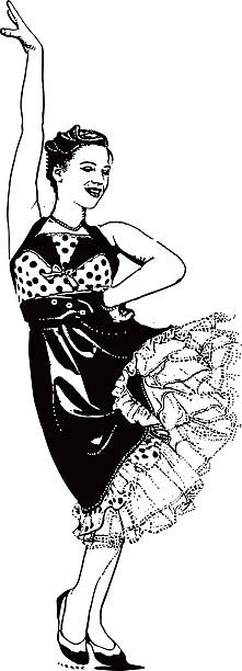 illustrations, cliparts, dessins animés et icônes de vintage des années 1950 jeune femme danse - country rock