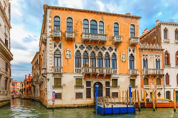 Palazzo Cavalli-Franchetti in Venetian Gothic style on the Grand Canal in summer day, Venice, Italy. 