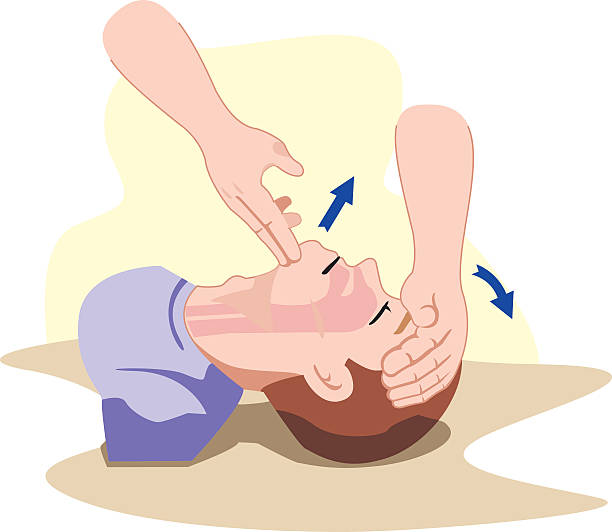 First Aid resuscitation (CPR), clearing breathing, positioning First Aid resuscitation (CPR), clearing breathing, positioning. For resuscitation. Ideal for training materials, catalogs and institutional respiratory tract stock illustrations