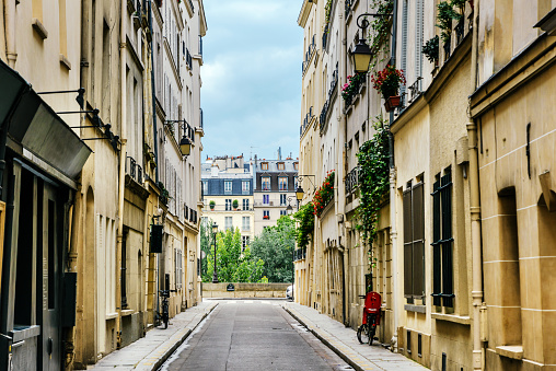 little street in the Ile Saint Louis in Paris, France