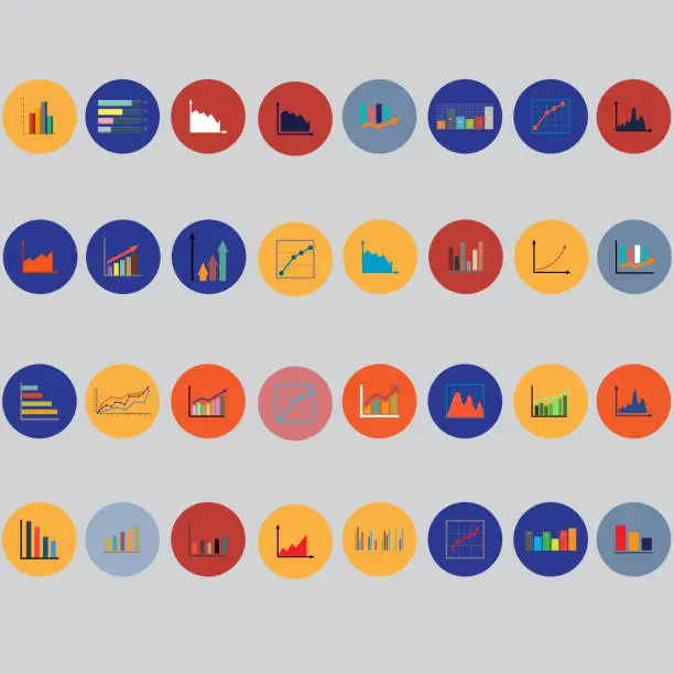 Vector illustration of Graphs, pie charts. Items for business, statistics and reports. Flat