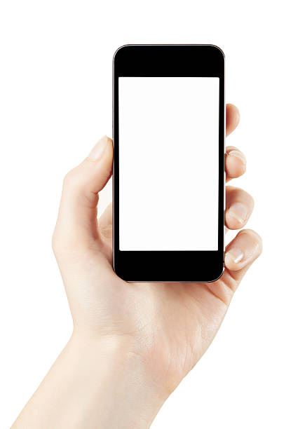 istock Woman hand holds smartphone with blank screen 485556305