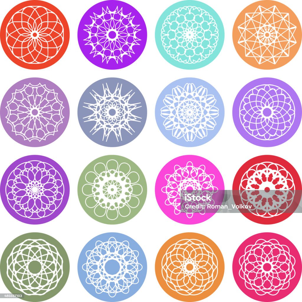 Round Ornament Set Color round east ornament set. Vector spirographs Abstract stock vector
