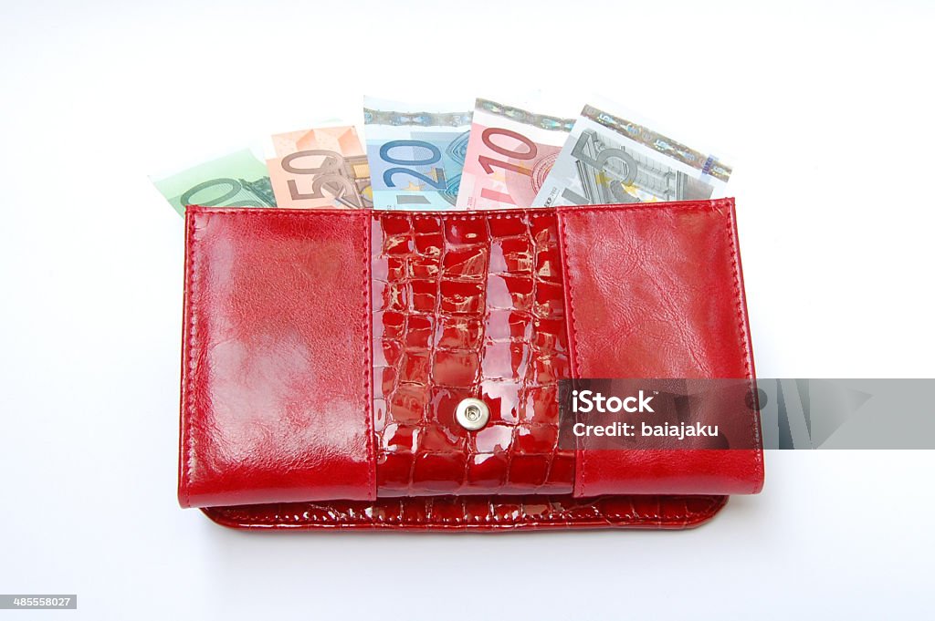 banknotes in purse Euro banknotes are in red purse. Abundance Stock Photo