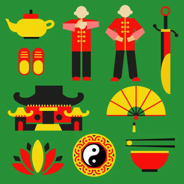 Vector illustration of Tai chi chuan icon vector set.