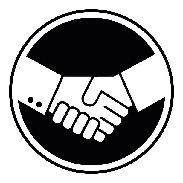 Businessmen shaking hands with round circle background and wide gap vector art illustration