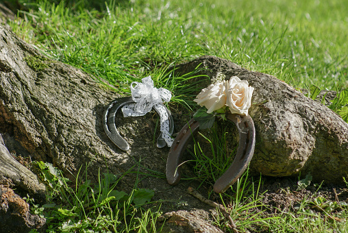 Horseshoes with wedding decoration. Picture taken in Borgvold, Viborg, Denmark