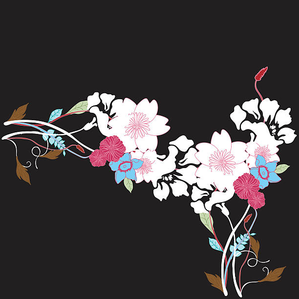 Japanese styled floral background vector art illustration