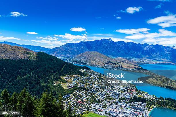 空から見たニュージーランドのクイーンズタウンヴァレイ - クイーンズタウンのストックフォトや画像を多数ご用意 - クイーンズタウン, ニュージーランド, 2015年