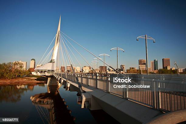 Unique Walkway Bridge Over The Red River In Winnipeg Stock Photo - Download Image Now