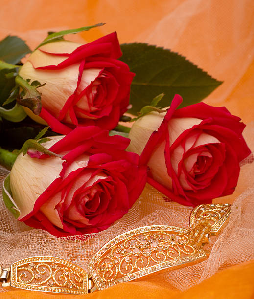 istock Beautiful red roses with bracelet 485562035