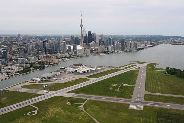 Billy Bishop Airport, Toronto, Ontario Low flying around Billy Bishop Airport airports canada stock pictures, royalty-free photos & images