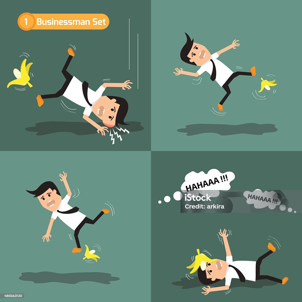 Businessman set: man slipping on a banana peel. vector illustrat Businessman set: man slipping on a banana peel. vector illustration. 2015 stock vector