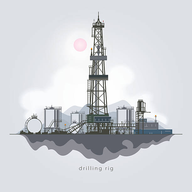 ilustraciones, imágenes clip art, dibujos animados e iconos de stock de aceite y gas natural bancos de perforación - oil rig onshore drilling rig borehole